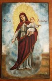 FECIOARA CU PRUNCUL-ICOANA ROMANEASCA PICTATA PE LEMN SFINTITA IN ANUL 1958