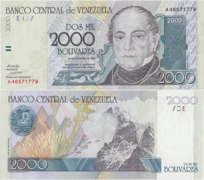 1998 (29 X), 2,000 Bol&amp;iacute;vares (P-80) - Venezuela - stare UNC foto