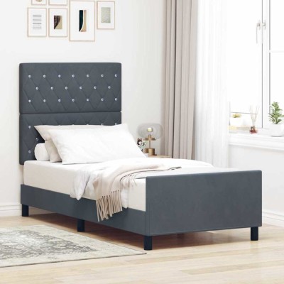 vidaXL Cadru de pat cu headboard Gri &amp;icirc;nchis 90 x 200 cm Catifea foto