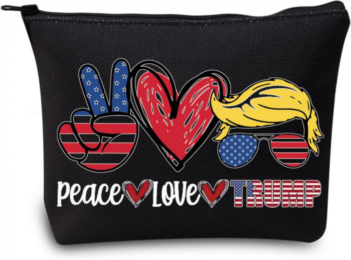 LO Funny Trump Cosmetic Bag Trump 2024 Back Gift Peace Love Trump Makeup Zip