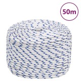 vidaXL Fr&acirc;nghie de barcă, alb, 6 mm, 50 m, polipropilenă