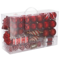 Set globuri si decoratiuni pentru brad de Craciun, 72 piese, rosu