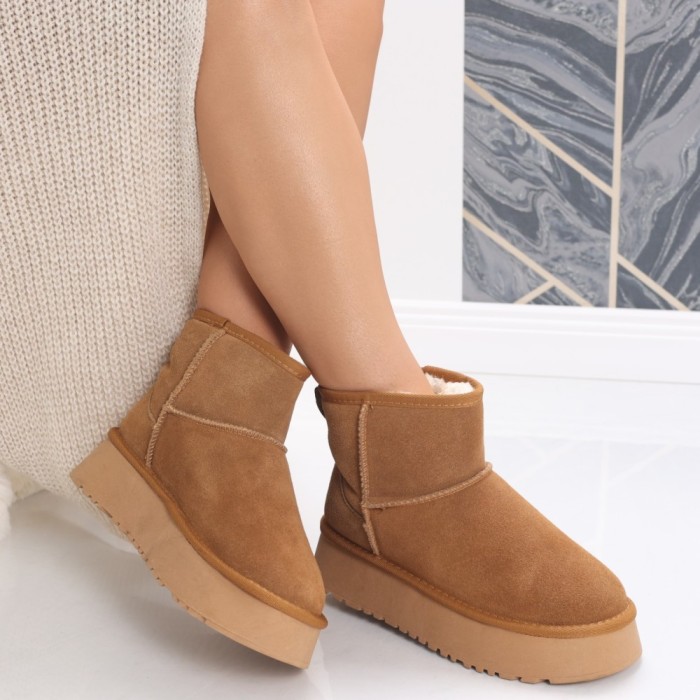 Cizme Dama Imblanite Camel din Piele Naturala Intoarsa Gloya, 40