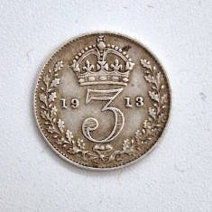 moneda argint MAREA BRITANIE _ 3 pence 1913 _ km # 813