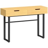 HOMCOM Consolă &icirc;ngustă pentru hol cu 2 sertare, cadru metalic, pentru hol 110 x 35 x 76,5 cm natur | Aosom Romania