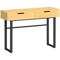 HOMCOM Consolă &icirc;ngustă pentru hol cu 2 sertare, cadru metalic, pentru hol 110 x 35 x 76,5 cm natur | Aosom Romania