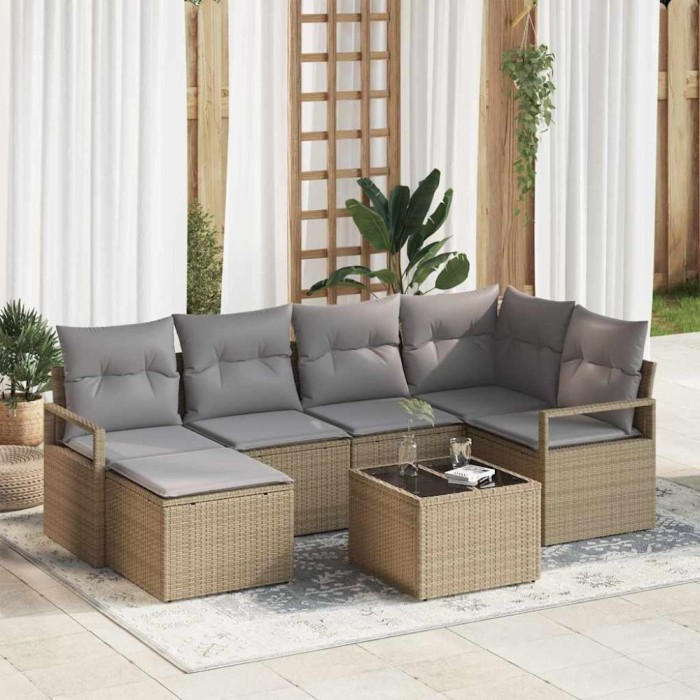 vidaXL Set de canapele pentru grădină 7 pcs Bej Rattan poli 3346460