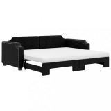 Cumpara ieftin Pat de zi cu extensie si saltele, negru, 100x200 cm, textil
