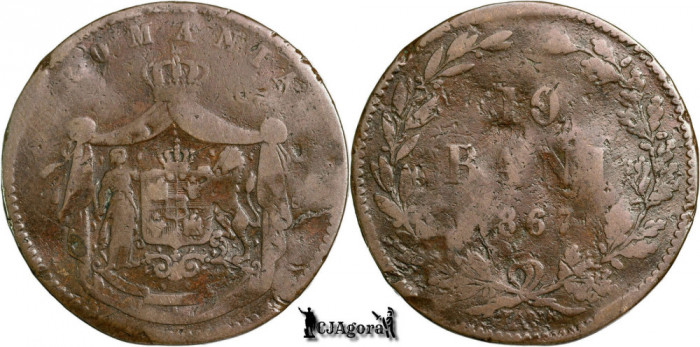 1867 Watt &amp; Co., 10 Bani - Carol I - Regatul Rom&acirc;niei | KM 4.2