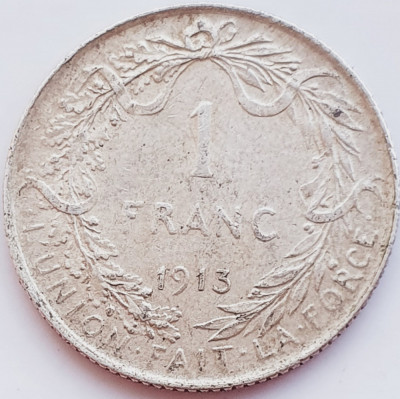 299 Belgia 1 Franc 1913 Albert I (French text) km 72 argint foto