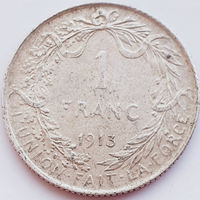 299 Belgia 1 Franc 1913 Albert I (French text) km 72 argint foto