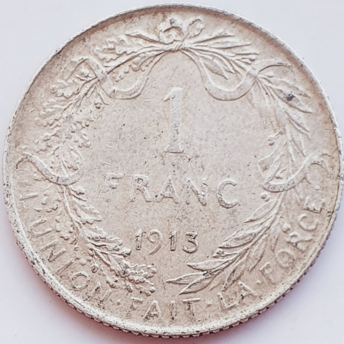 299 Belgia 1 Franc 1913 Albert I (French text) km 72 argint