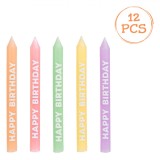 Lum&acirc;nări Zi de Naștere, Multicolor, Mesaj Happy Birthday, Set 12 Bucăți, 7cm, Oem