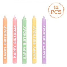 Lum&acirc;nări Zi de Naștere, Multicolor, Mesaj Happy Birthday, Set 12 Bucăți, 7cm