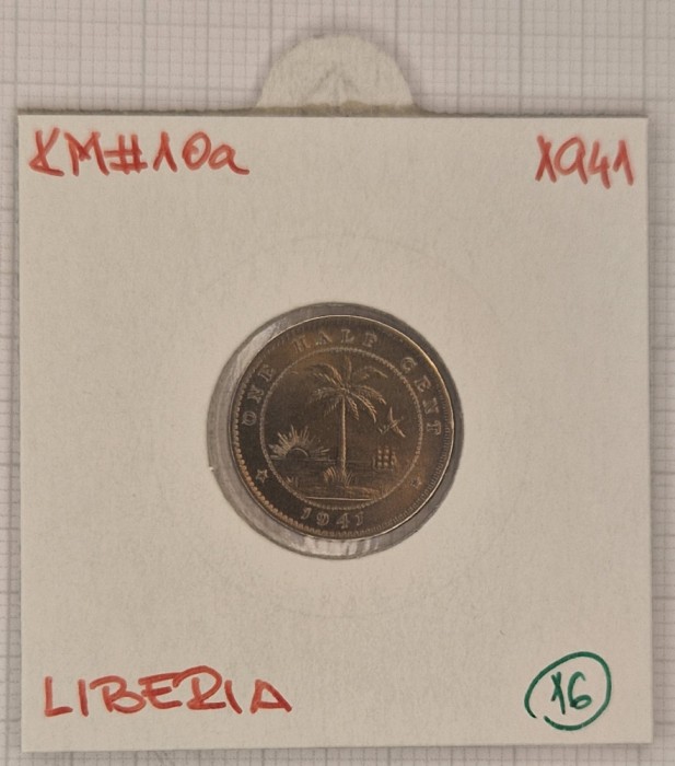 Liberia 1/2 Cent 1941, KM#10a, tiraj 250.000