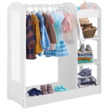 Suport pentru haine pentru copii cu oglinda GINGER HOME - Dulap deschis pentru copii cu rafturi si umerase alb 94x38x100 cm.