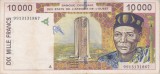 Bancnota Statele Africii de Vest 10.000 Franci 1999 - P114Ah VF Coasta de Fildes ( vezi descriere )