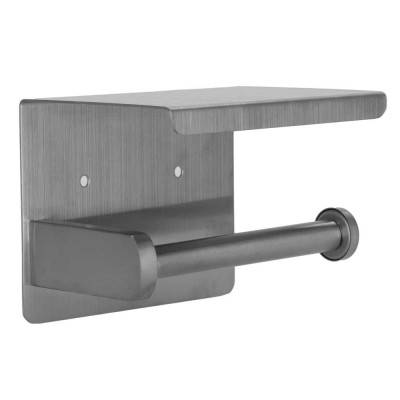 Suport hartie igienica din otel cu raft depozitare, sistem montare inclus, 13.5cm, argintiu lucios Household NewTrend foto