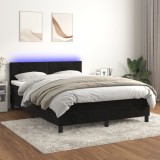 VidaXL Pat cu arcuri, saltea și LED, negru, 140x190 cm, catifea 3134461