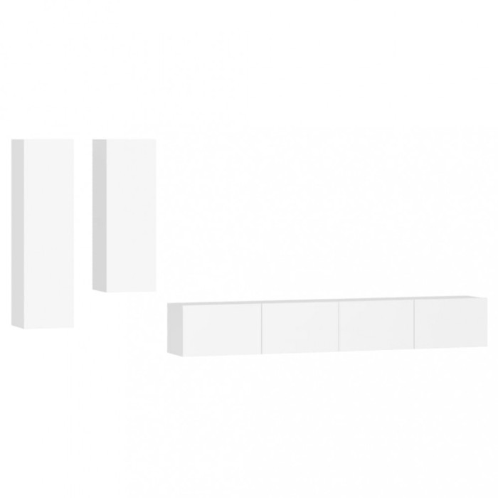 Set dulap TV, 4 piese, alb, lemn prelucrat