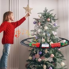 TRENULET SPECIAL DE CRACIUN,SUPORT PT.BRAD,LUMINI SI SUNETE,TRENULETUL LUI MOS CRACIUN,CADOU MINUNAT!