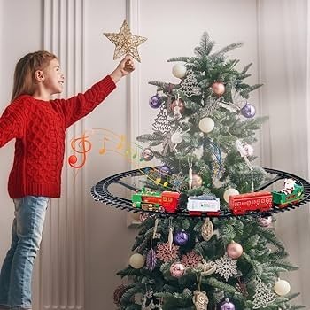 TRENULET SPECIAL DE CRACIUN,SUPORT PT.BRAD,LUMINI SI SUNETE,TRENULETUL LUI MOS CRACIUN,CADOU MINUNAT! foto