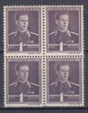 ROMANIA 1943/45 LP 153 MIHAI I UZUALE FILIGRAN MM EROARE BLOC DE 4 TIMBRE MNH, Nestampilat