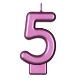 Lum&acirc;nare Aniversară, Metalizată, Fucsia, Număr 5, 4x5.5 cm, Oem