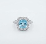 Inel Statement din Argint 925 cu Topaz Albastru E i Halou Dublu de Zirconiu , Colectia Ocean Glow