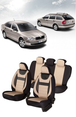 Set huse scaune piele si textil SKODA OCTAVIA II 2004-2013 Dynamic Bej foto