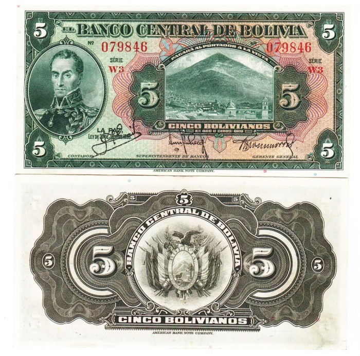Bolivia 5 Bolivianos 1928 P-120a aUNC