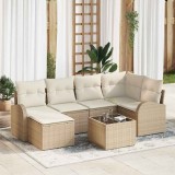 VidaXL Set de canapele pentru grădină 7 pcs Bej și alb Rattan poli