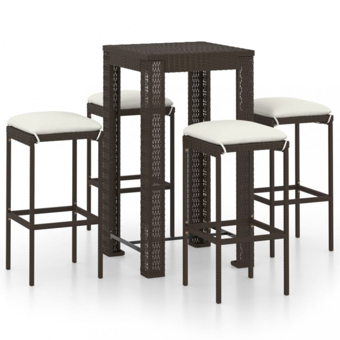 vidaXL Set mobilier bar de grădină, cu perne, 5 piese, maro, poliratan