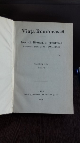 VIATA ROMANEASCA - REVISTA LITERARA SI STIINTIFICA. ANUL VIII, 1913. VOLUMUL XXX