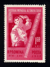 ROMANIA 1959 - FESTIVALUL TINERETULUI VIENA SERIE + EROARE 1,68 LEI LP 475a MNH foto