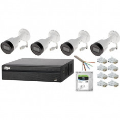 Kit profesional 4 camere supraveghere IP 2MP PoE Dahua + NVR 4 canale IP PoE Dahua + Cablu UTP + HDD 1TB foto