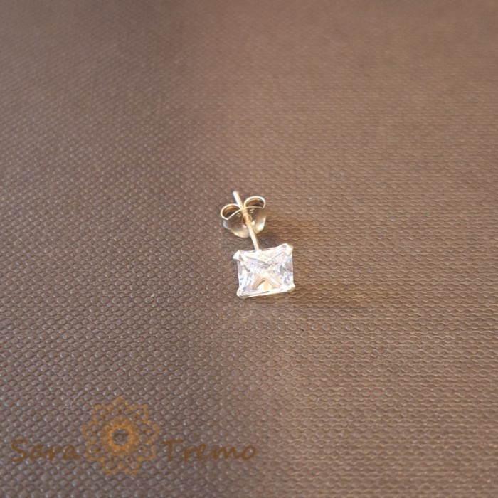 Cercel Unisex Argint 925 cu Cristal Zirconia Alb Patrat, 6 mm