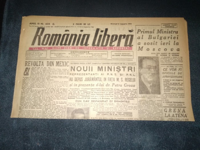 ZIAR ROMANIA LIBERA 9 IANUARIE 1946 GUVERN PETRU GROZA
