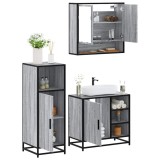 Set mobilier de baie, 3 piese, gri sonoma, lemn prelucrat