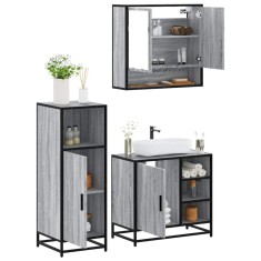 Set mobilier de baie, 3 piese, gri sonoma, lemn prelucrat foto