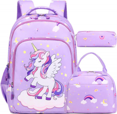 Popack Rucsac de școală unicorn pentru fete Impermeabil Rucsac pentru copii foto