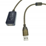 Cablu prelungitor USB 2.0 activ , lungime 10 m, USB A tata la USB A mama, cu repetitor, negru