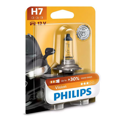 Bec auto H7 +30% 12V 55W 1600lm halogen PX26d VISION PHILIPS 40607130 foto