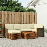 vidaXL Set canapea sectională modulara gradina, lemn masiv acacia, natural si crem, 6 piese