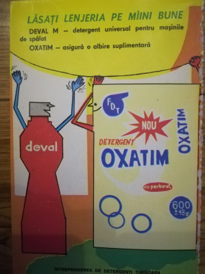1977, Reclama DEVAL, OXATIM comunism 19x12 cm Fabrica detergenti TIMISOARA foto