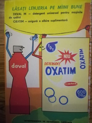 1977, Reclama DEVAL, OXATIM comunism 19x12 cm Fabrica detergenti TIMISOARA foto