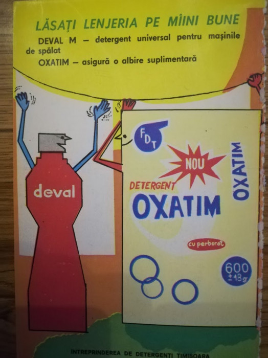 1977, Reclama DEVAL, OXATIM comunism 19x12 cm Fabrica detergenti TIMISOARA