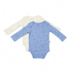 Set 2 body-uri cu maneca lunga Printed, BabyCosy, 50% modal+50% bumbac, Ecru/Lavanda (Marime: 3-6 Luni)