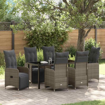 vidaXL Set de masă pentru grădină cu pernă 7 pcs Bej Rattan poli 3379685 foto