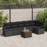 VidaXL Set canapele grădină 7 pcs Negru Mare Rattan, Lemn